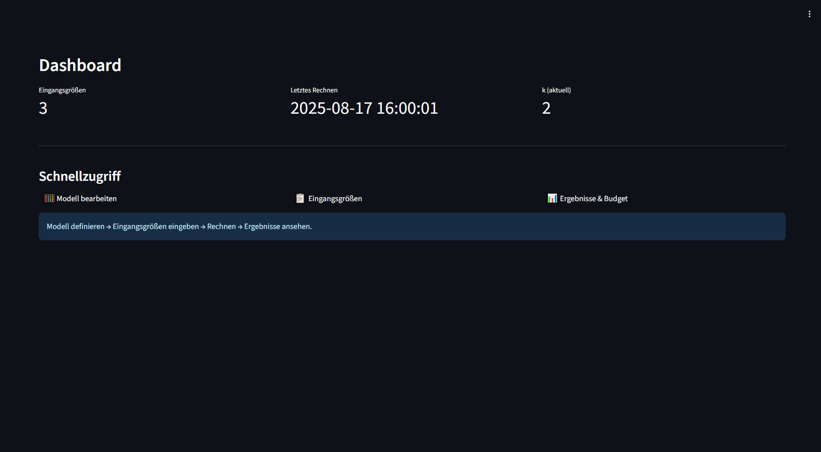 UNCALC Dashboard und Projektübersicht